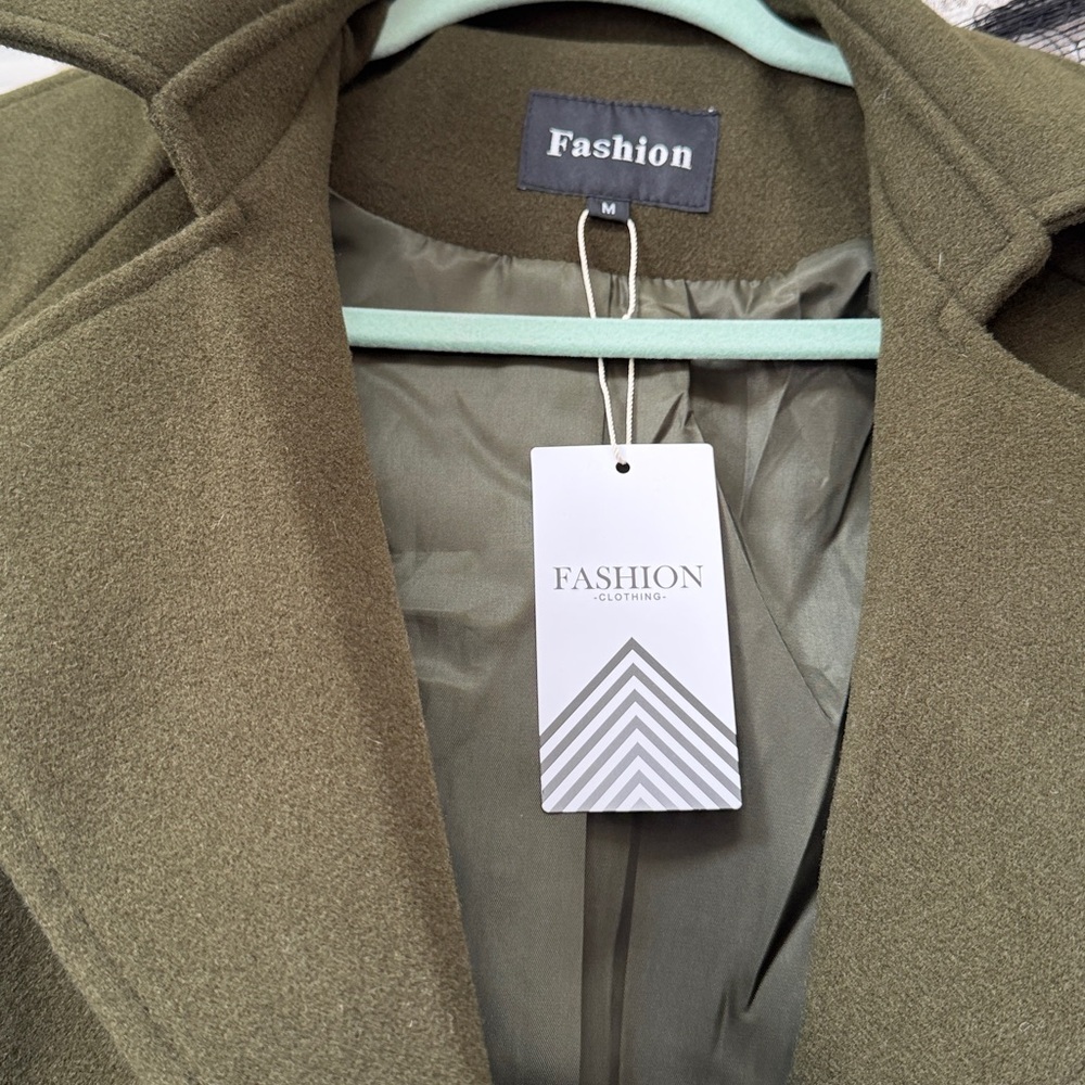New Olive Green Women's Pea Coat Size Medium - Picture 6 of 9